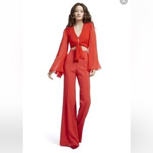 Alice and Olivia poppy tie front crop top red M